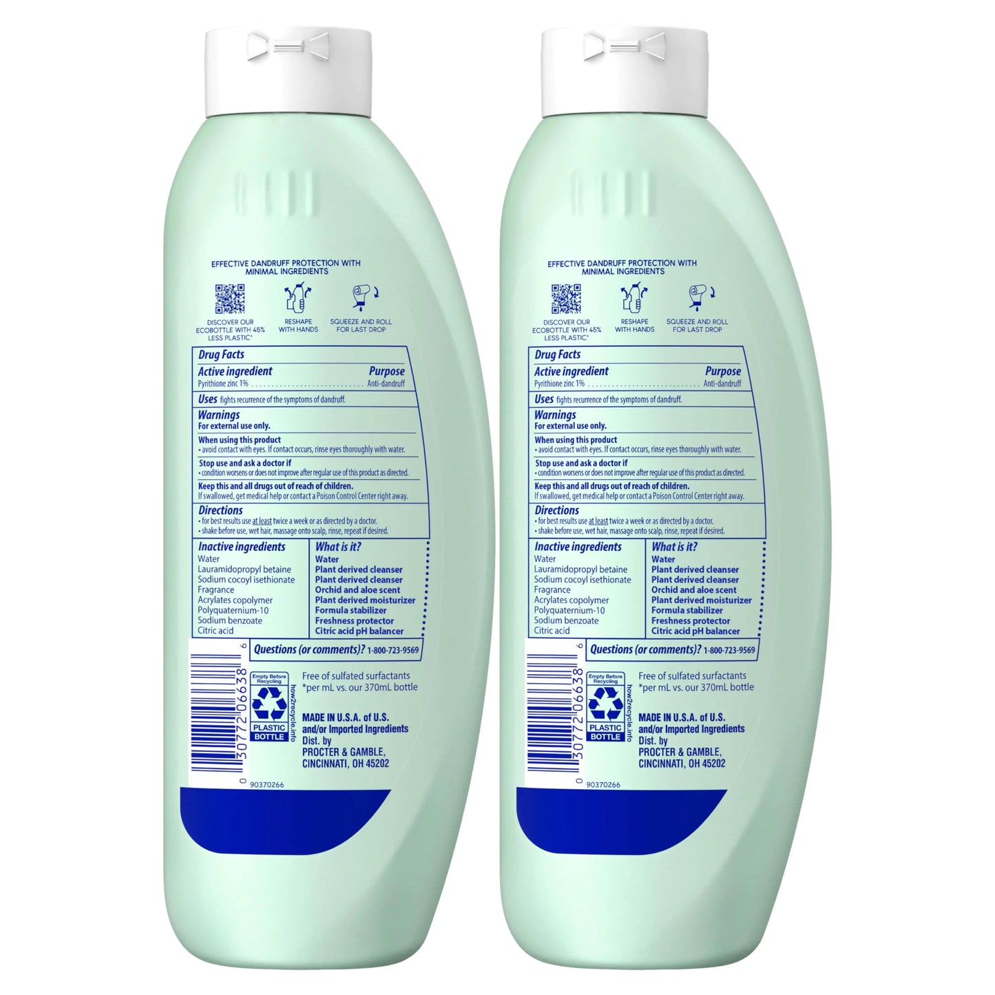 Head &amp; Shoulders BARE flasssjampo, sulfatfrie minimale ingredienser Anti flasssjampo, beroligende fuktighet, økoflasker med mindre plast, trygt for alle hårtyper, 13,5 fl oz hver, tvillingpakke