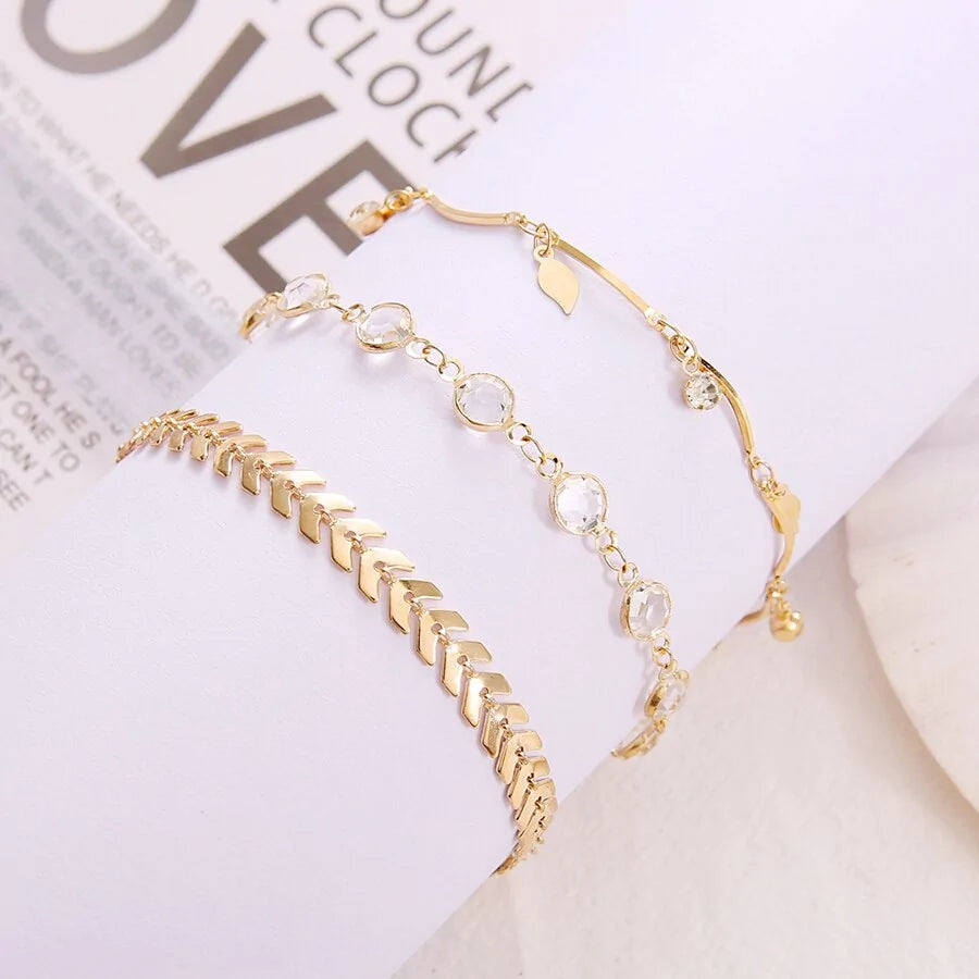 Women's Gold Color Crystal Star Anklets Set