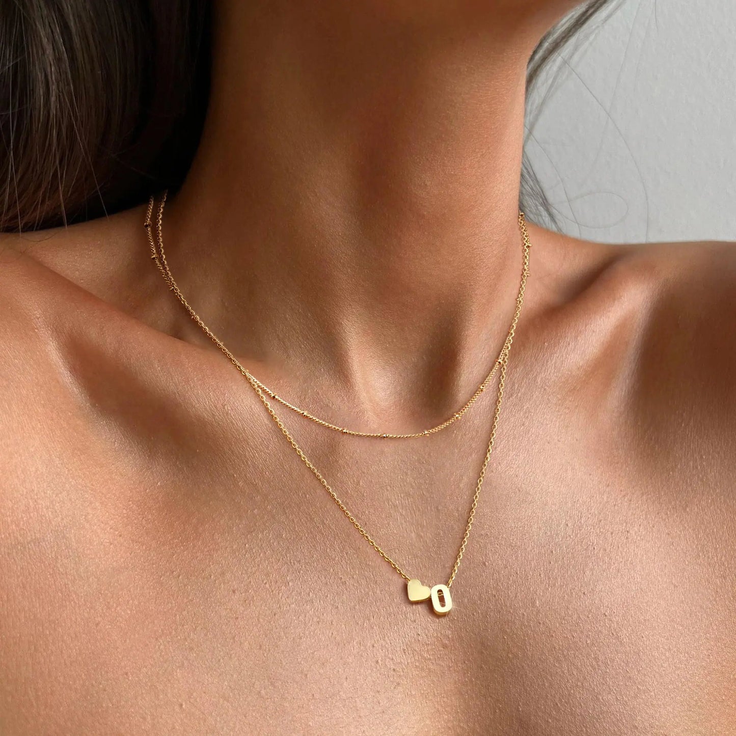 Krfy Gold Layered Initial Heart Necklace - Dainty 14K Gold Plated Tiny Letter Heart Personalized Monogram Name Necklaces for Women Trendy Gold Necklace Jewelry O