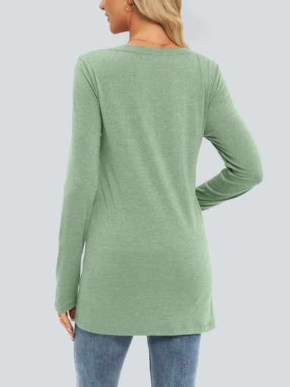 AUTOMET Camisas de manga larga para mujer, cuello en V, blusas casuales con bolsillos, sueltas, elegantes, básicas, conjuntos de otoño, ropa de moda de invierno 2024, verde claro, talla pequeña