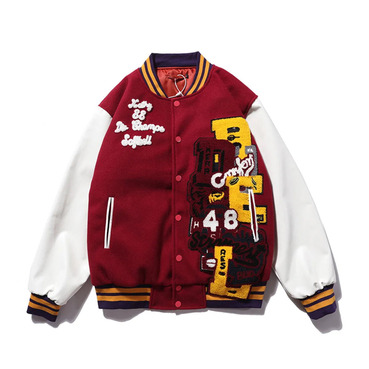 Chaqueta de béisbol bordada de cuero y lana