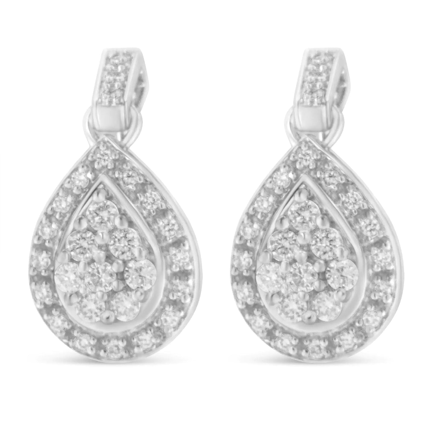 Aretes de oro blanco de 10 k con diamantes de talla redonda (0,75 cts, color HI, claridad I1-I2)