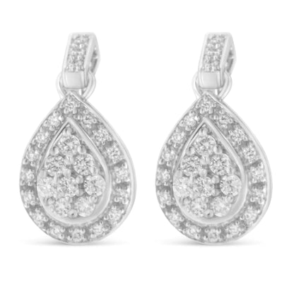 10k White Gold Round Cut Diamond Earrings (0.75 cttw, H-I Color, I1-I2 Clarity)