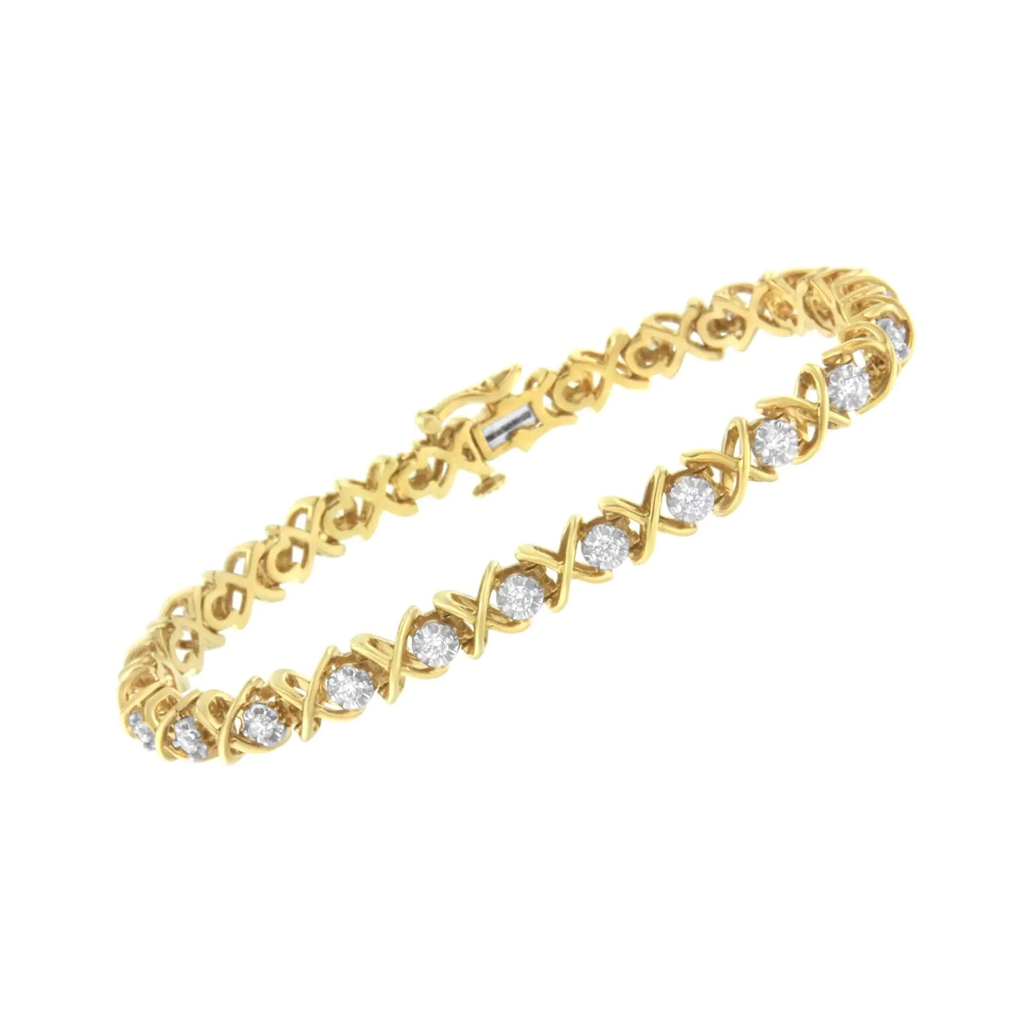 10K Yellow Gold Plated Sterling Silver 1 cttw Diamond Link Bracelet (J-K Clarity, I1-I2 Color) - Size 7"