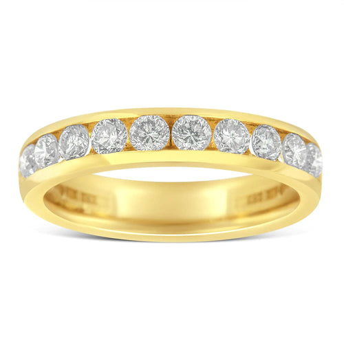 Anillo de bodas de oro amarillo de 18 quilates con diamantes (1 ct, color HI, claridad SI2-I1)