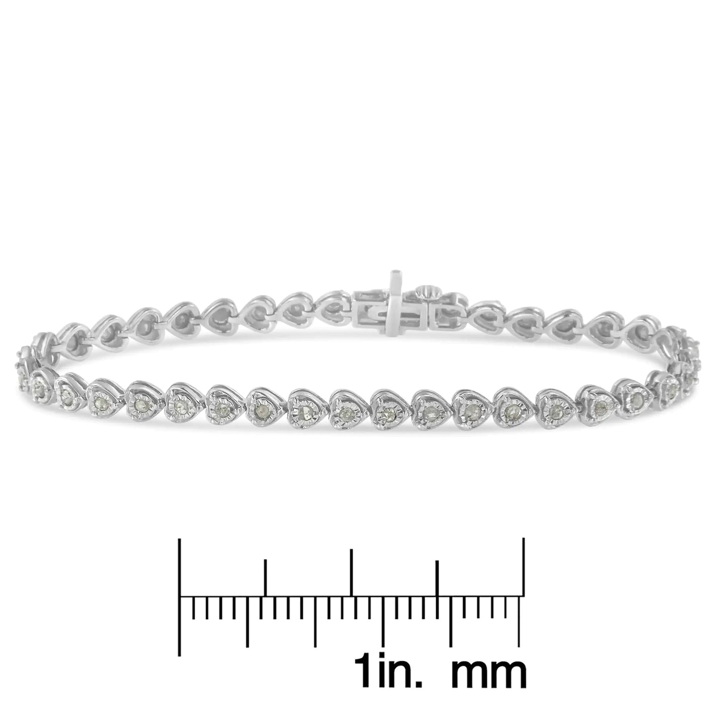 .925 Sterling Silver 1.0 Cttw Miracle Set Diamond Heart-Link 7" Tennis Bracelet (I-J Color, I2-I3 Clarity)