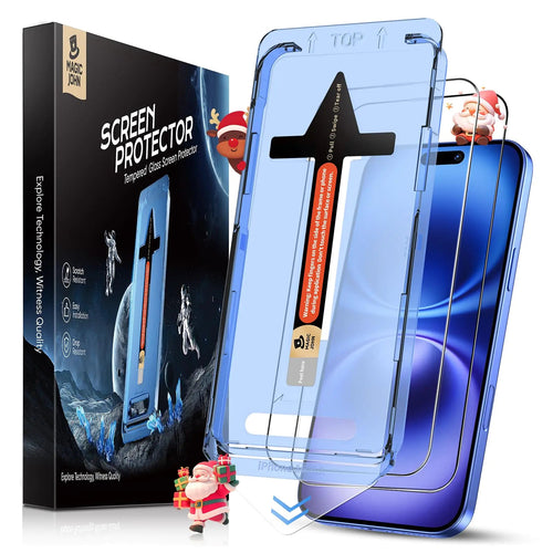 MAGIC JOHN 2 Pack for iPhone 16 6.1 inch Tempered Glass Screen Protector (Not Pro), Auto Dust - Elimination, Bubble Free, Easy Installation, HD Clear - Catch Cards