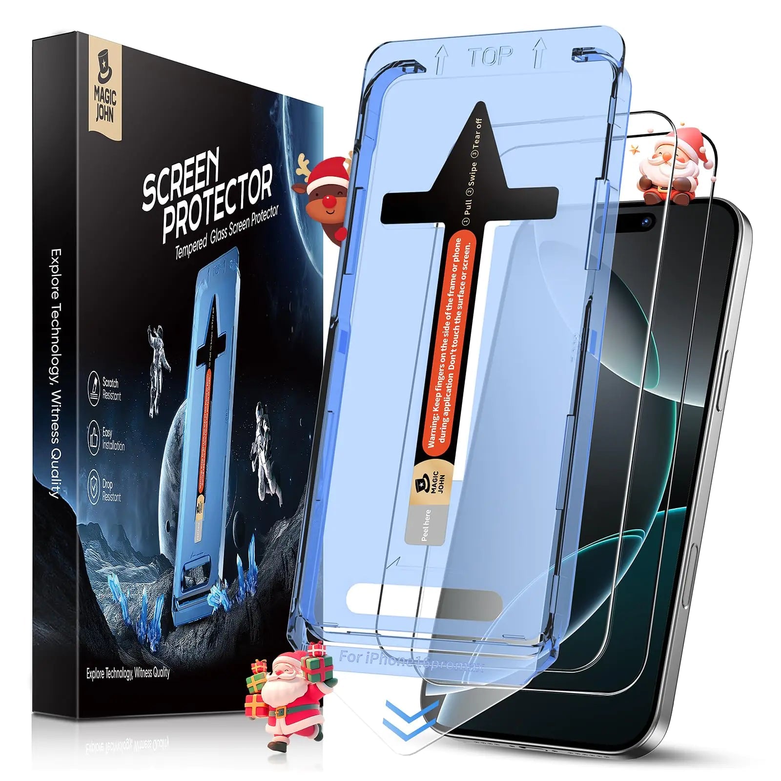 MAGIC JOHN 2 Pack for iPhone 16 6.1 inch Tempered Glass Screen Protector (Not Pro), Auto Dust - Elimination, Bubble Free, Easy Installation, HD Clear - Catch Cards