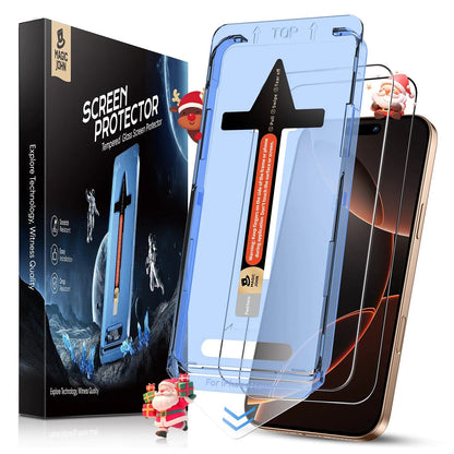 MAGIC JOHN 2 Pack for iPhone 16 6.1 inch Tempered Glass Screen Protector (Not Pro), Auto Dust - Elimination, Bubble Free, Easy Installation, HD Clear - Catch Cards