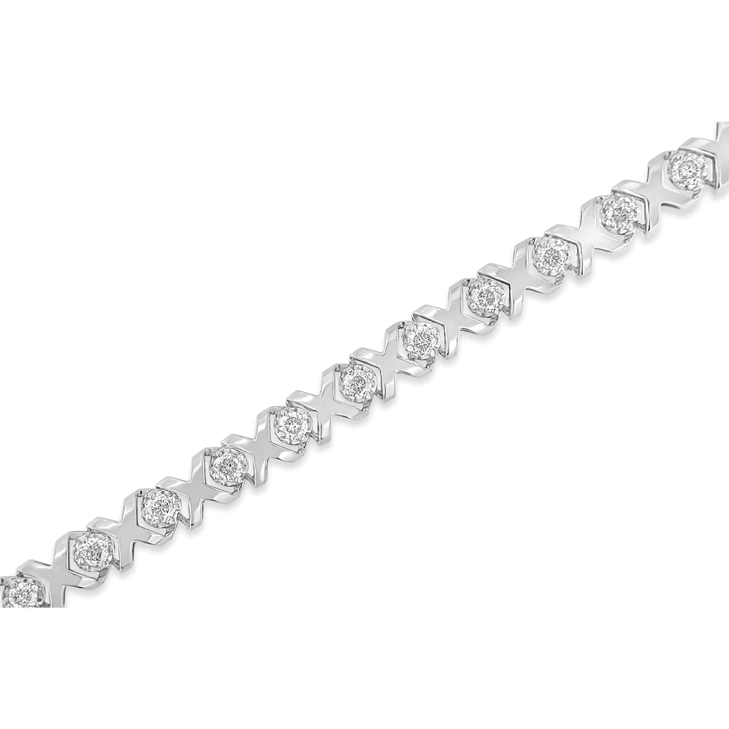 10k White Gold 2.00 Cttw Round-Cut Diamond "XOXO" Link 7" Bracelet (I-J Color, I2-I3 Clarity)