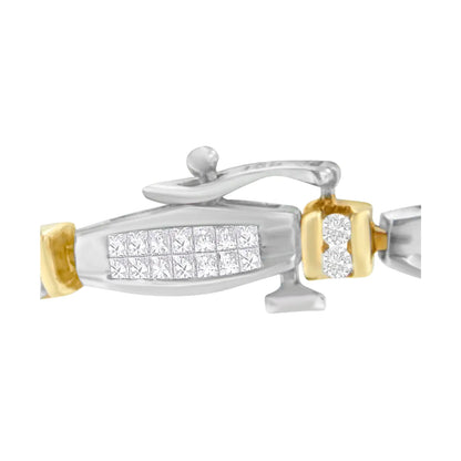 14K Two-Tone Gold Princess and Round Cut Diamond Beaded Bracelet (2.00 cttw, H-I Color, SI2-I1 Clarity)