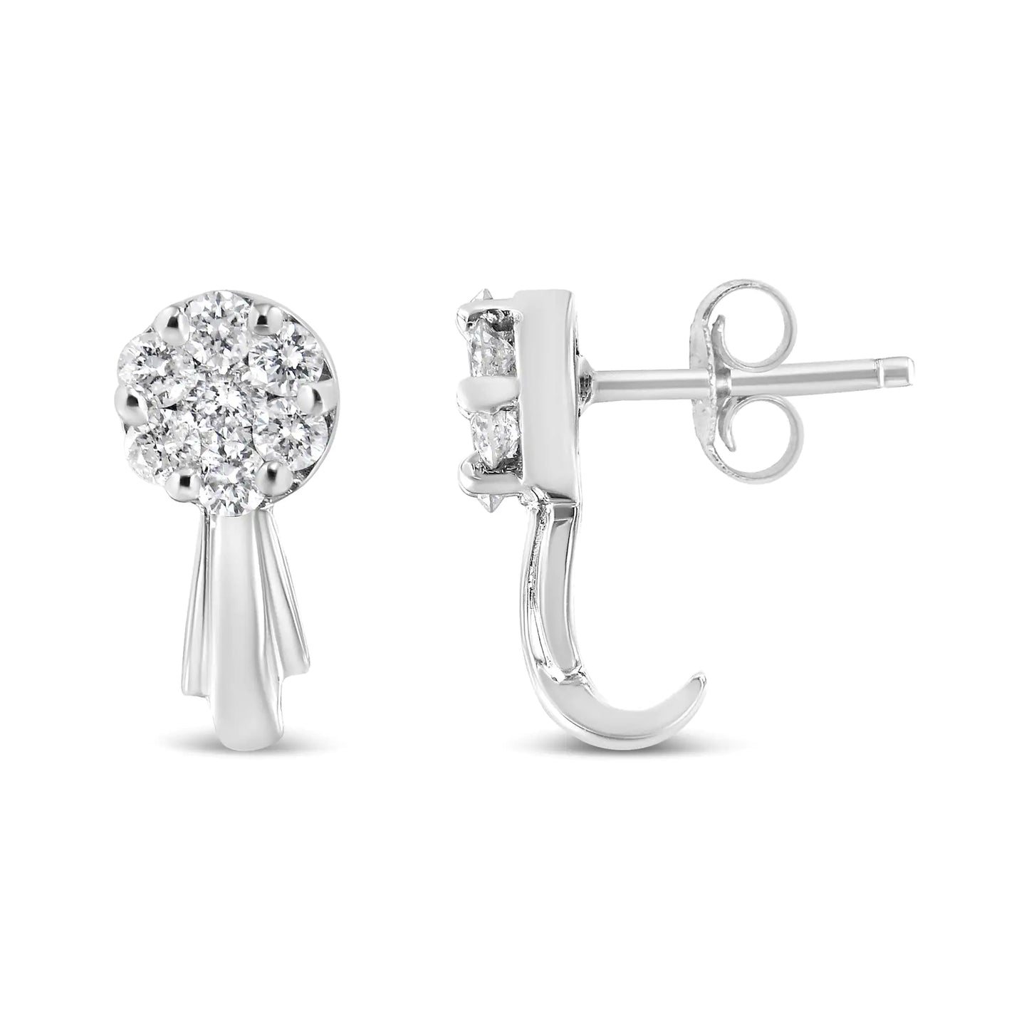 Aretes colgantes con forma de flor de diamantes de 3/4 ct en oro de 14 quilates (color HI, claridad I1-I2)