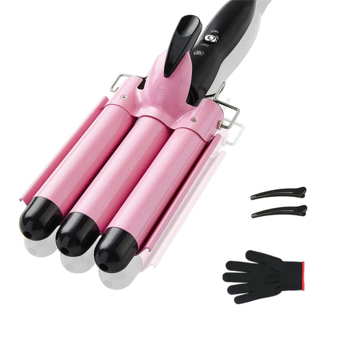 3 Barrel Curling Iron Hair Crimper, TOP4EVER 25mm（1 inch ） Professional Hair Curling Wand with Two Temperature Control,Fast Heating Portable Crimpers for Waving Hair (Pink)