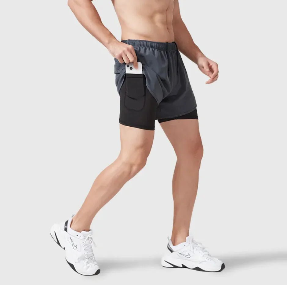 Men's Double - Layer Sports Shorts - Catch Cards
