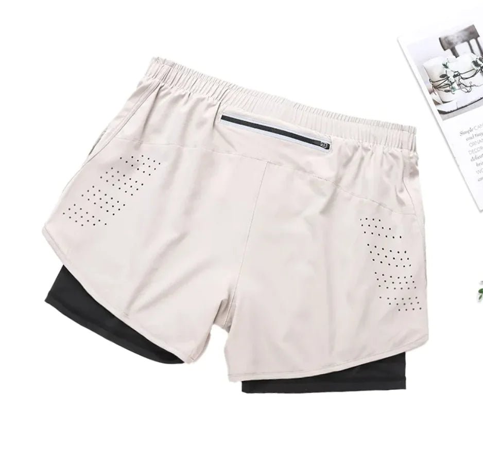 Men's Double - Layer Sports Shorts - Catch Cards