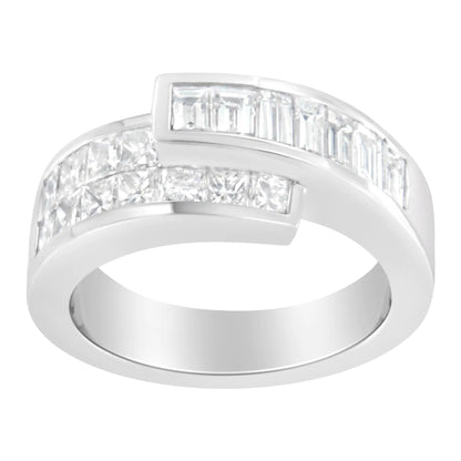 14K White Gold 2.0 Cttw Channel-Set Princess and Baguette-Cut Diamond Bypass Ring Band (G-H Color, SI1-SI2 Clarity)