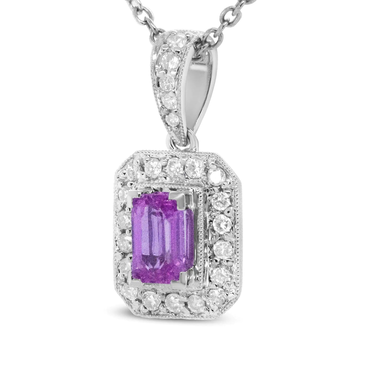 18K White Gold 6x4mm Pink Sapphire and 1/4 Cttw Pave-Set Round Diamond Pendant 18" Necklace - (H-I Color, VS1-VS2 Clarity)