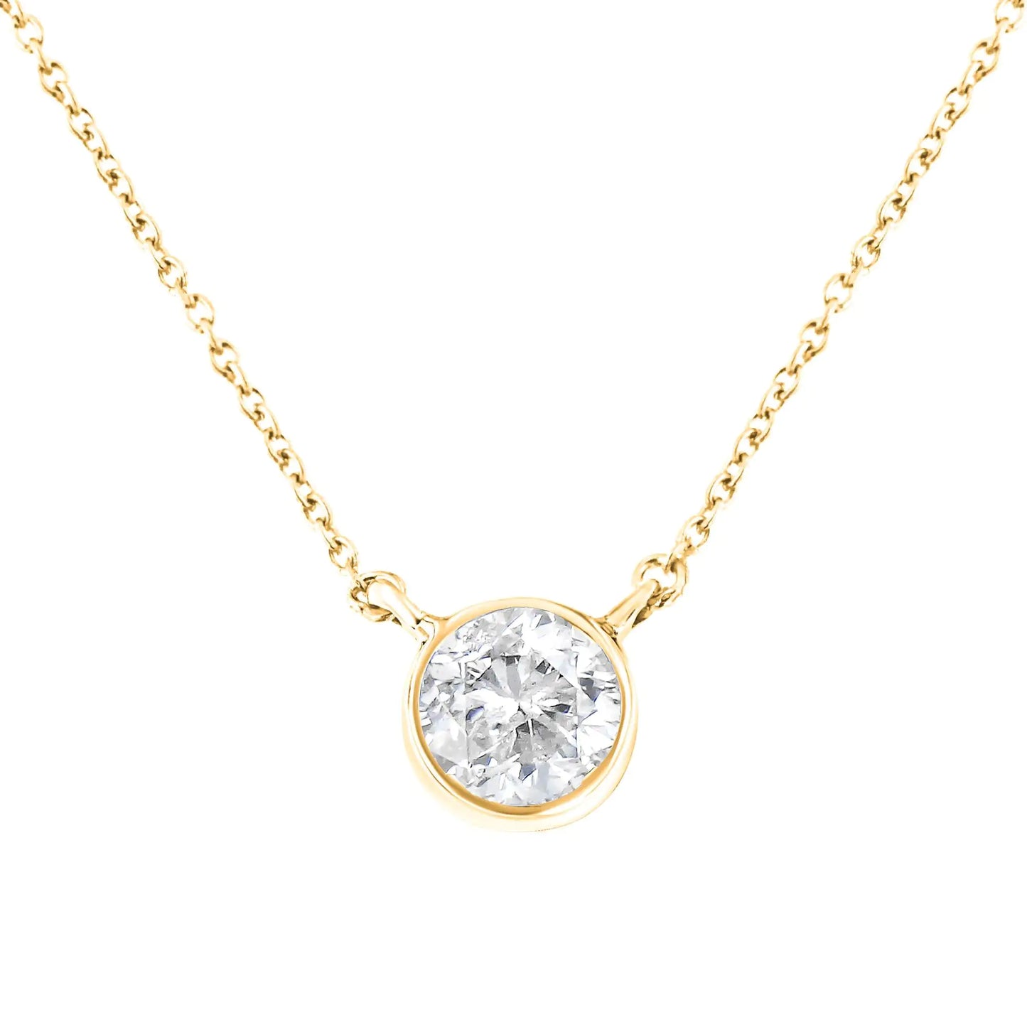 14K Yellow Gold Plated .925 Sterling Silver Bezel Set 1/2 Cttw Diamond 18" Pendant Necklace (K-L Color, SI2-I1 Clarity)