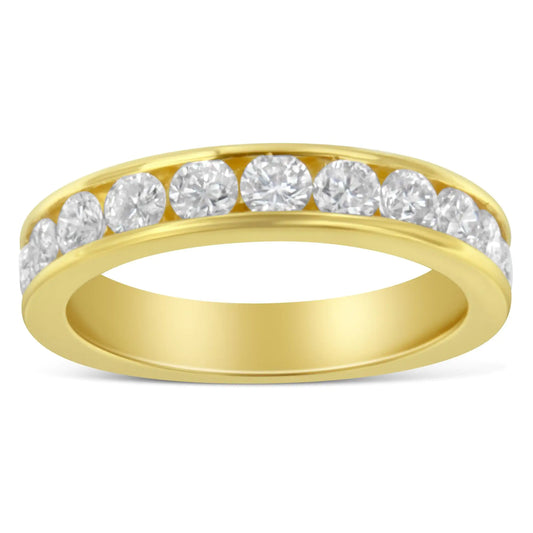 Anillo de oro amarillo de 18 quilates con diamantes de talla redonda (1 ct, color HI, claridad SI2-I1)