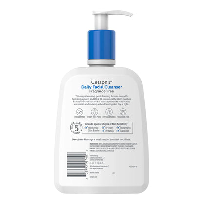 Ansiktsvask fra CETAPHIL, daglig ansiktsrens for sensitiv, kombinert til fet hud, NY 16 oz, parfymefri, skånsom skummende, såpefri, hypoallergen uparfymert 16 Fl Oz (pakke med 1)