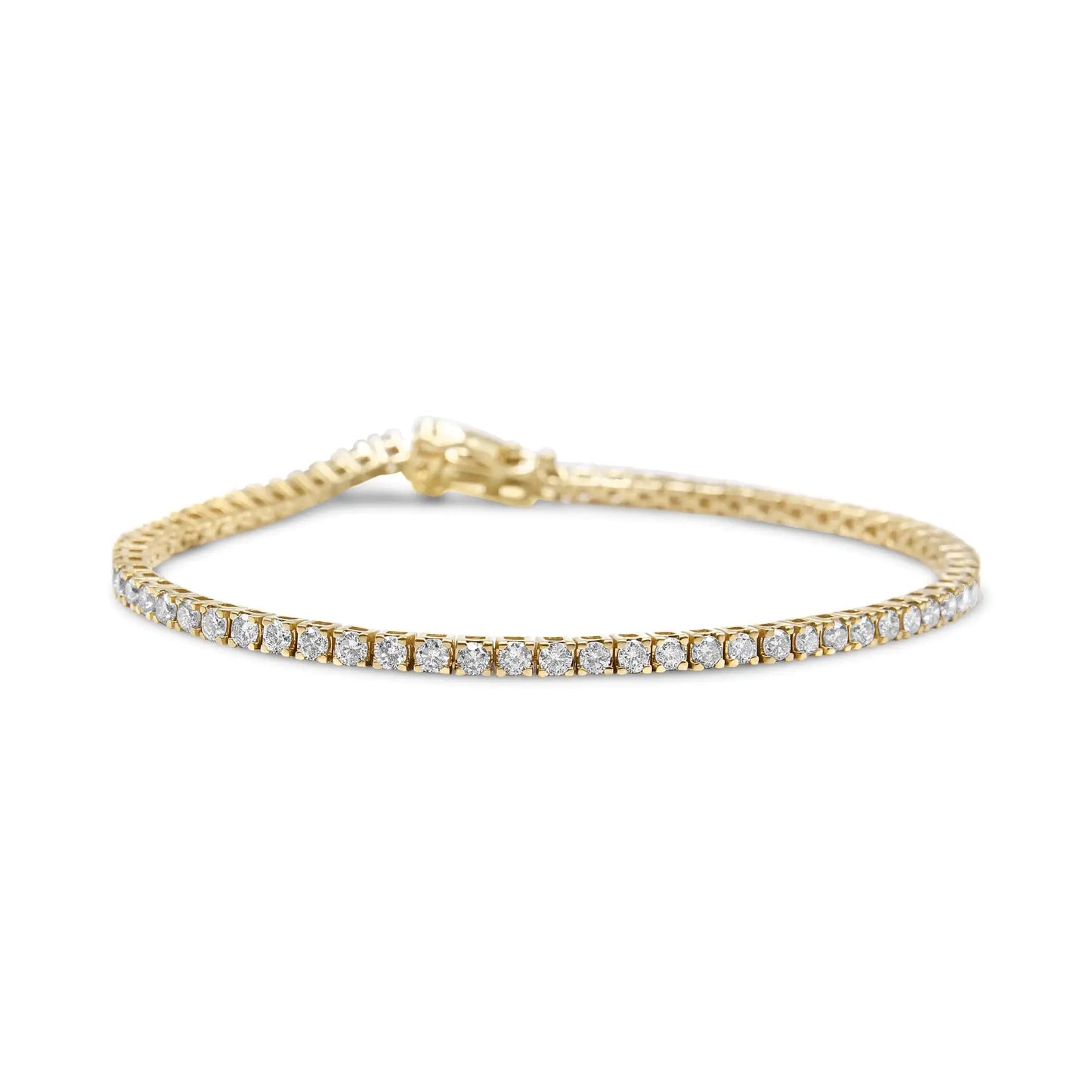 14K gult gull 3.0 Cttw 4-pinnesett rundt briljantslipt klassisk tennisarmbånd (JK Color, VVS2-VS1 Clarity) - 7,25" tommer