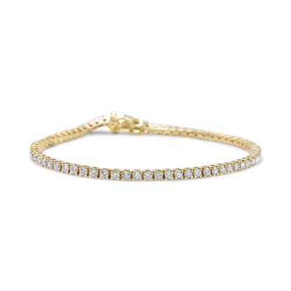 14K Yellow Gold 3.0 Cttw 4 Prong Set Round Brilliant Cut Diamond Classic Tennis Bracelet ( J-K Color, VVS2-VS1 Clarity) - 7.25 " Inches