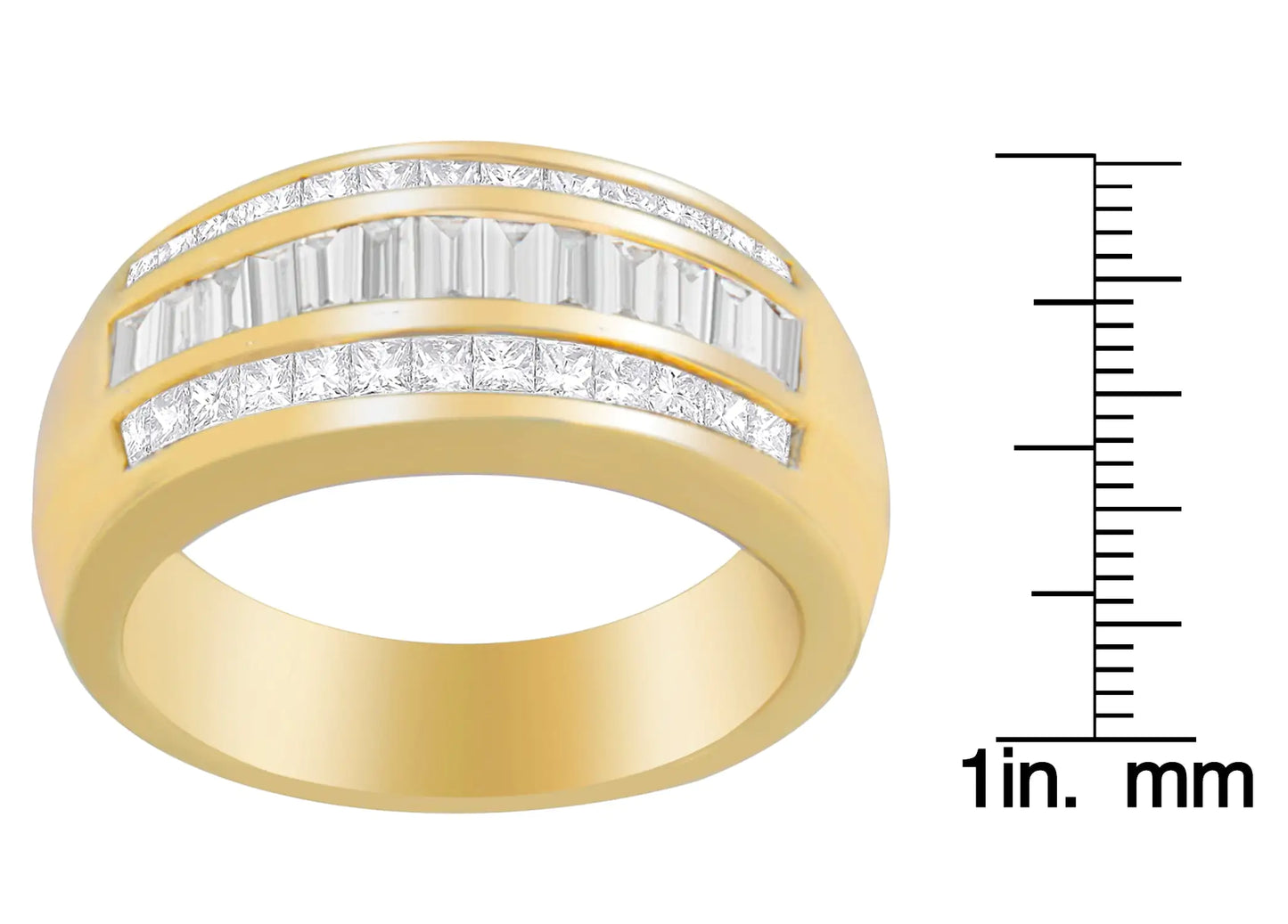 14K 黄金 1 克拉 TDW 公主方钻和长方形切割钻石戒指（HI，SI1-SI2）