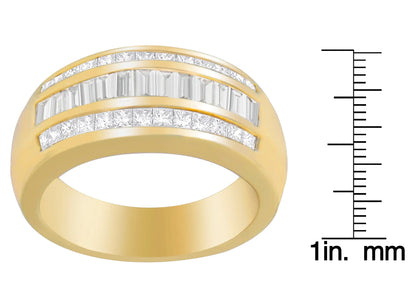 14K 黄金 1 克拉 TDW 公主方钻和长方形切割钻石戒指（HI，SI1-SI2）