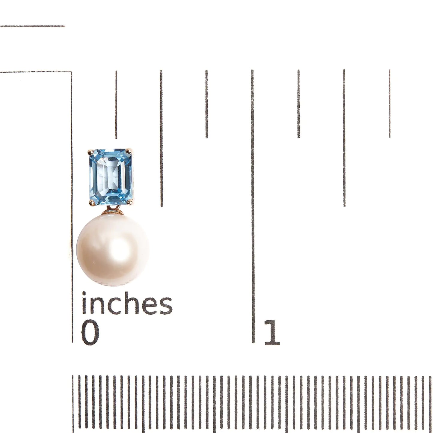 14K Rose Gold 10MM Cultured Freshwater Pearl and 8x6mm Octagon Swiss Blue Topaz Drop Earrings