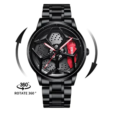 Reloj de cuarzo con forma de cubo de rueda de coche - Diseño deportivo militar