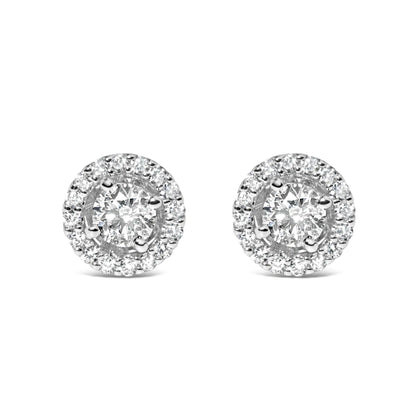 14K White Gold 3/4 Cttw Lab Grown Diamond Solitaire With Halo Stud Earrings (G-H Color, VS2-SI1 Clarity)