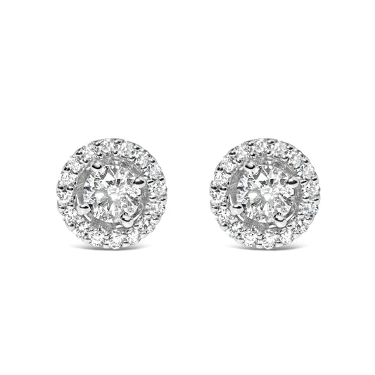 14K White Gold 3/4 Cttw Lab Grown Diamond Solitaire With Halo Stud Earrings (G-H Color, VS2-SI1 Clarity)