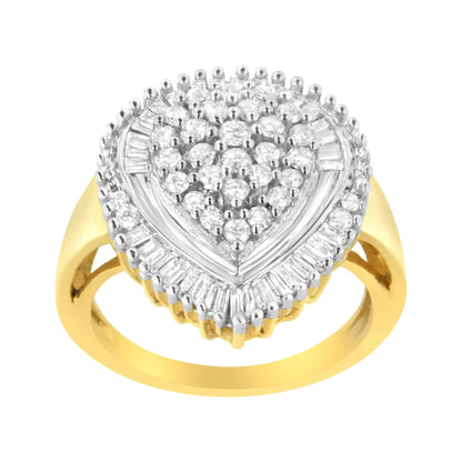 10K Yellow Gold 1.0 Cttw Round and Baguette Cut Diamond Oval Shaped Cluster Ring (I-J Color, I1-I2 Clarity)