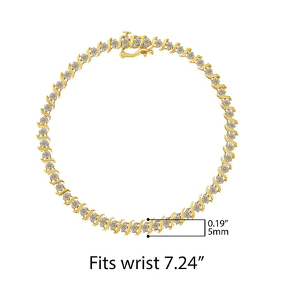 Pulsera de eslabones en forma de S de plata esterlina bañada en oro amarillo de 10 quilates de 2 micras (2 cts, color JK, claridad I2-I3)