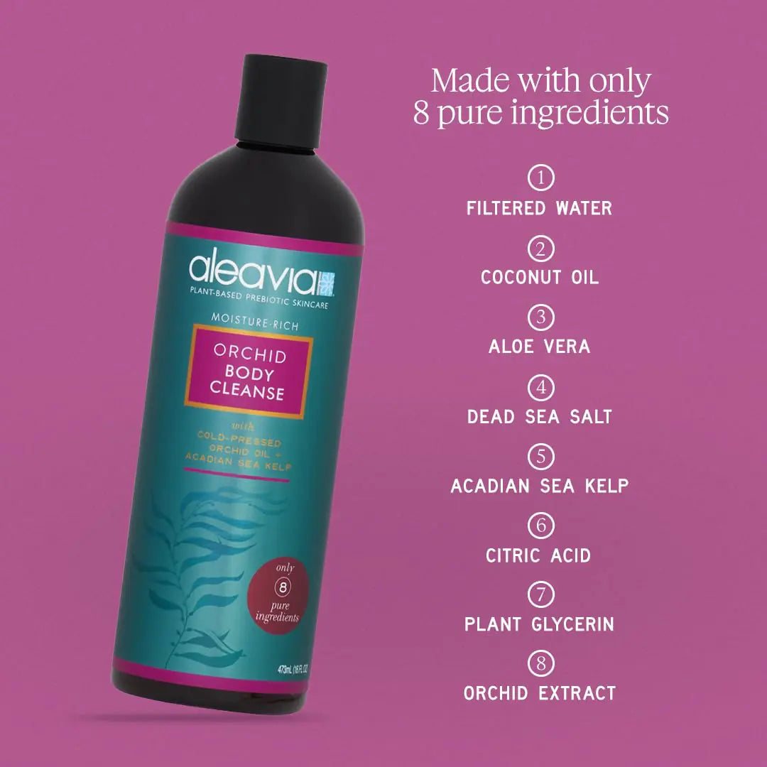 Aleavia Body Cleanse – Organisk og helt naturlig prebiotisk kroppsvask med ren kaldpresset orkidéolje – Gi næring til hudens mikrobiom – 16 Oz