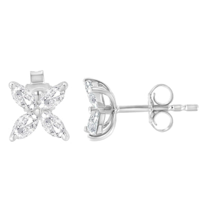 14K White Gold 3/4 Cttw Marquise Diamond 8 Stone Floral Leaf Stud Earrings (H-I Color, SI1-SI2 Clarity)