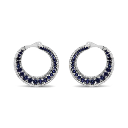 .925 Sterling Silver 2 3/4 Cttw Created Blue Sapphire Crescent Moon Disc Style Hoop Earrings - AAA Quality