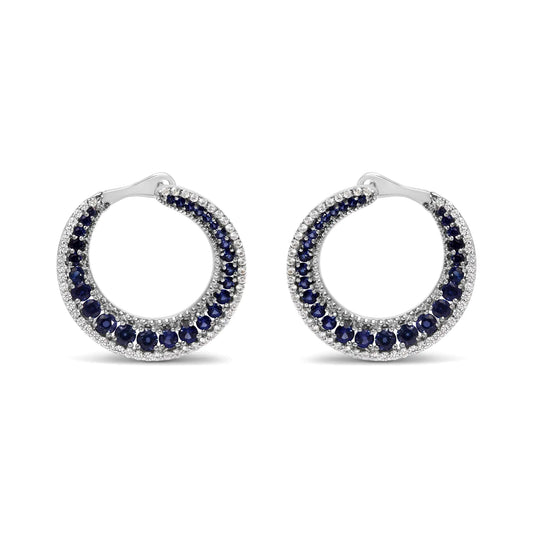 .925 Sterling Silver 2 3/4 Cttw loodud Blue Sapphire Crescent Moon Disc Style Hoop kõrvarõngad – AAA kvaliteet