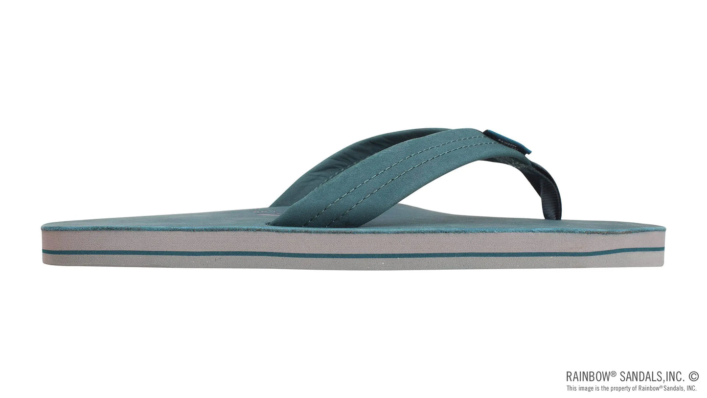 Sandalias Rainbow de piel para hombre, de una sola capa, con tira ancha y arco, talla 13,5-15, color turquesa/gris