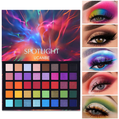 UCANBE Spotlight Eyeshadow Palette Professional 40 Color Eye Shadow Matt Shimmer Makeup Pall Høypigmentert fargerikt pulver Langvarig vanntett øyenskyggepalett A