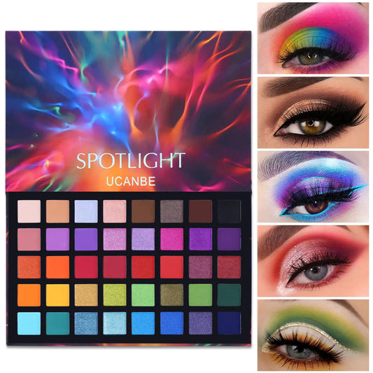 Paleta de sombras de ojos UCANBE Spotlight, paleta de sombras de ojos profesionales de 40 colores, paleta de maquillaje mate brillante, polvos coloridos altamente pigmentados, paleta de sombras de ojos resistente al agua de larga duración A