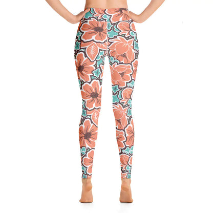 Leggings de yoga con estampado floral rojo tropical para mujer