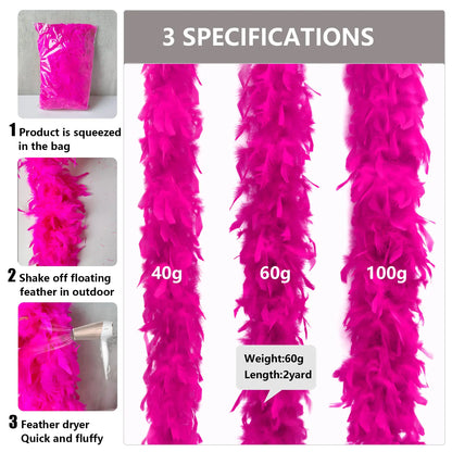 THARAHT 19 Color- 40/60/100g 2Yard Chandelle Feather Boa Dancing Wedding Party Halloween Costume Decoration Feathers boa 40g Hot Pink