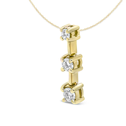 14K Gold Round Diamond Three-Stone Drop Pendant 18" Necklace - (H-I Color, SI1-SI2 Clarity)