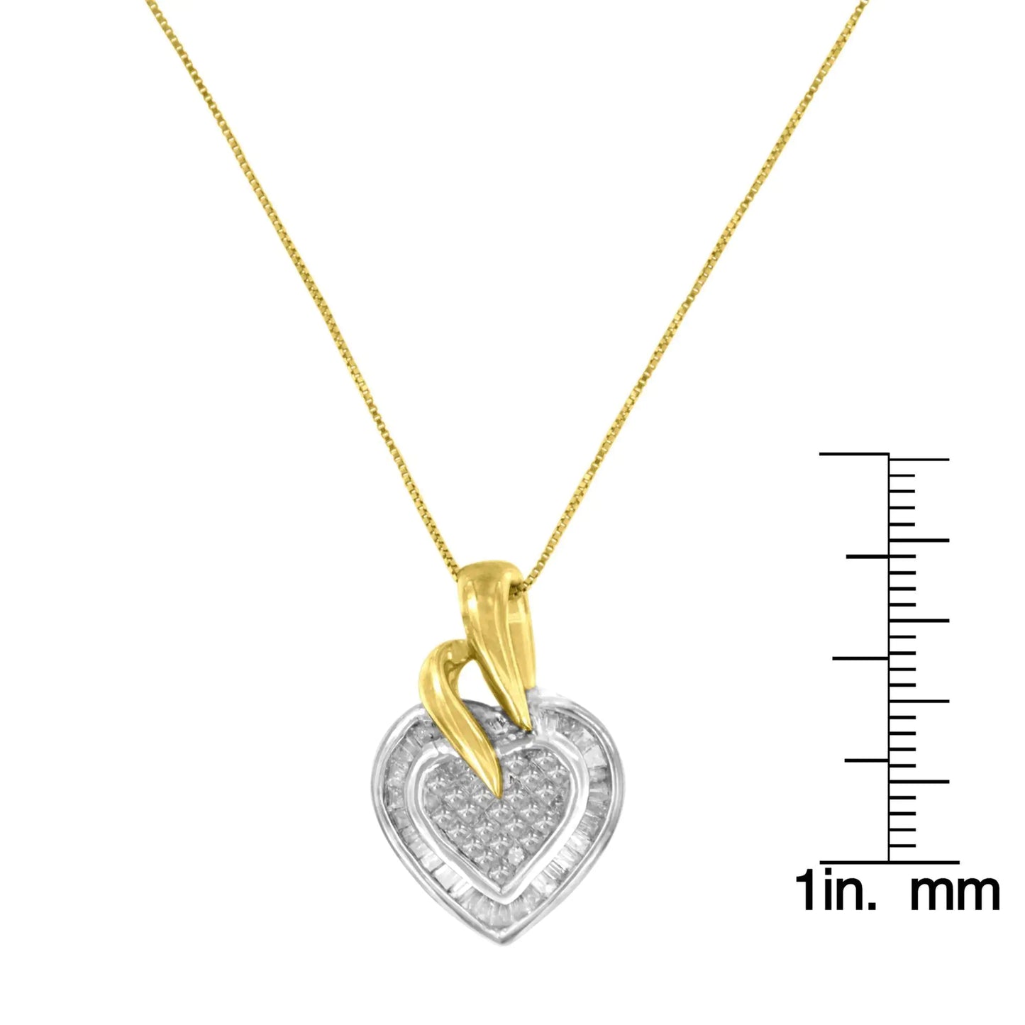 10K Two-Tone Baguette and Princess Cut Diamond Love is Golden Halo Pendant Necklace (1/2 cttw, H-I Color, I1-I2 Clarity)