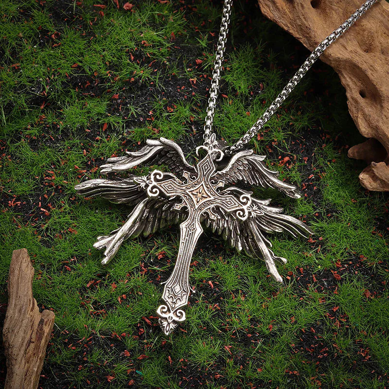 SilverWinged Cross Necklace