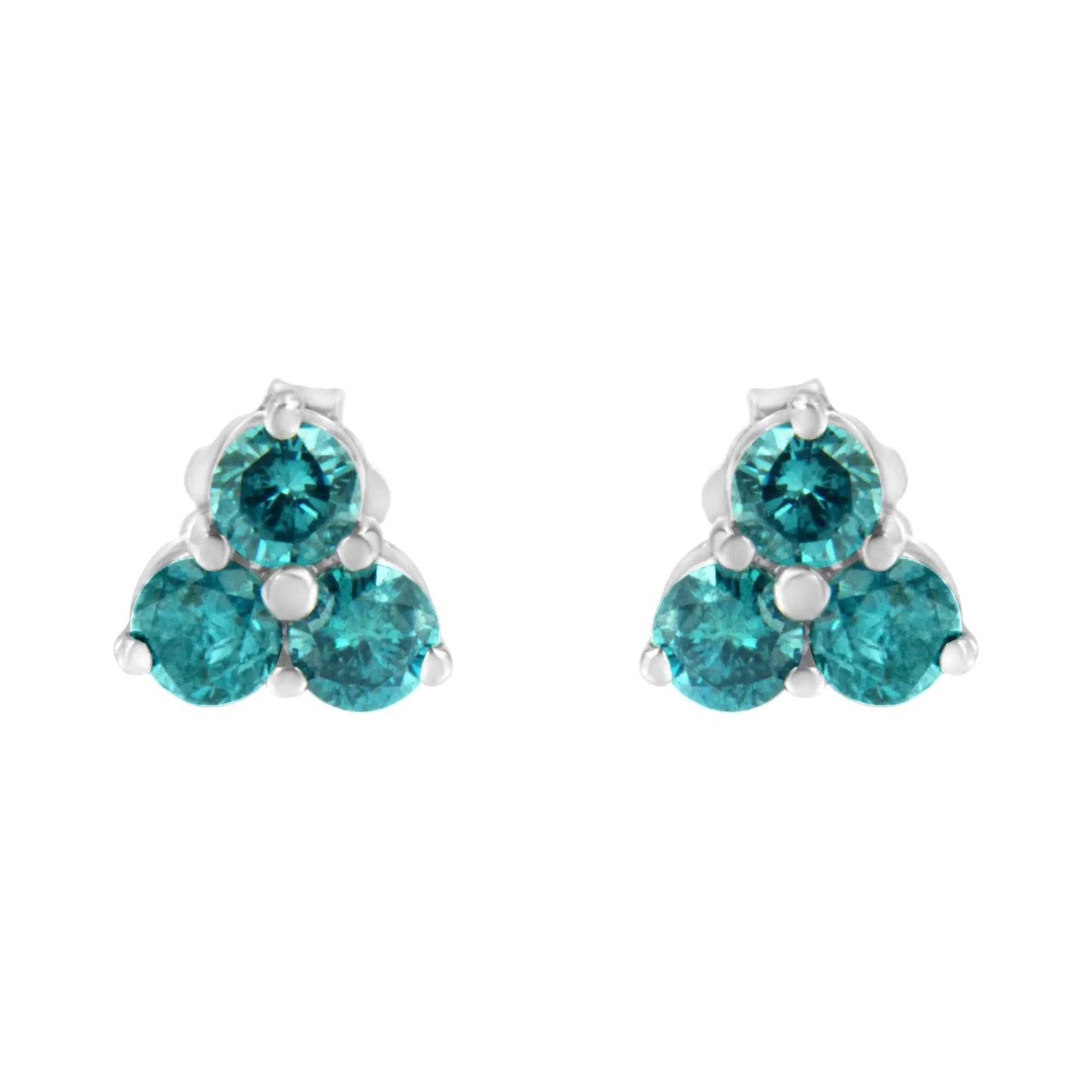 Aretes tipo botón con trío de diamantes azules tratados en oro blanco de 14 kt (1 1/3 ct, azules)