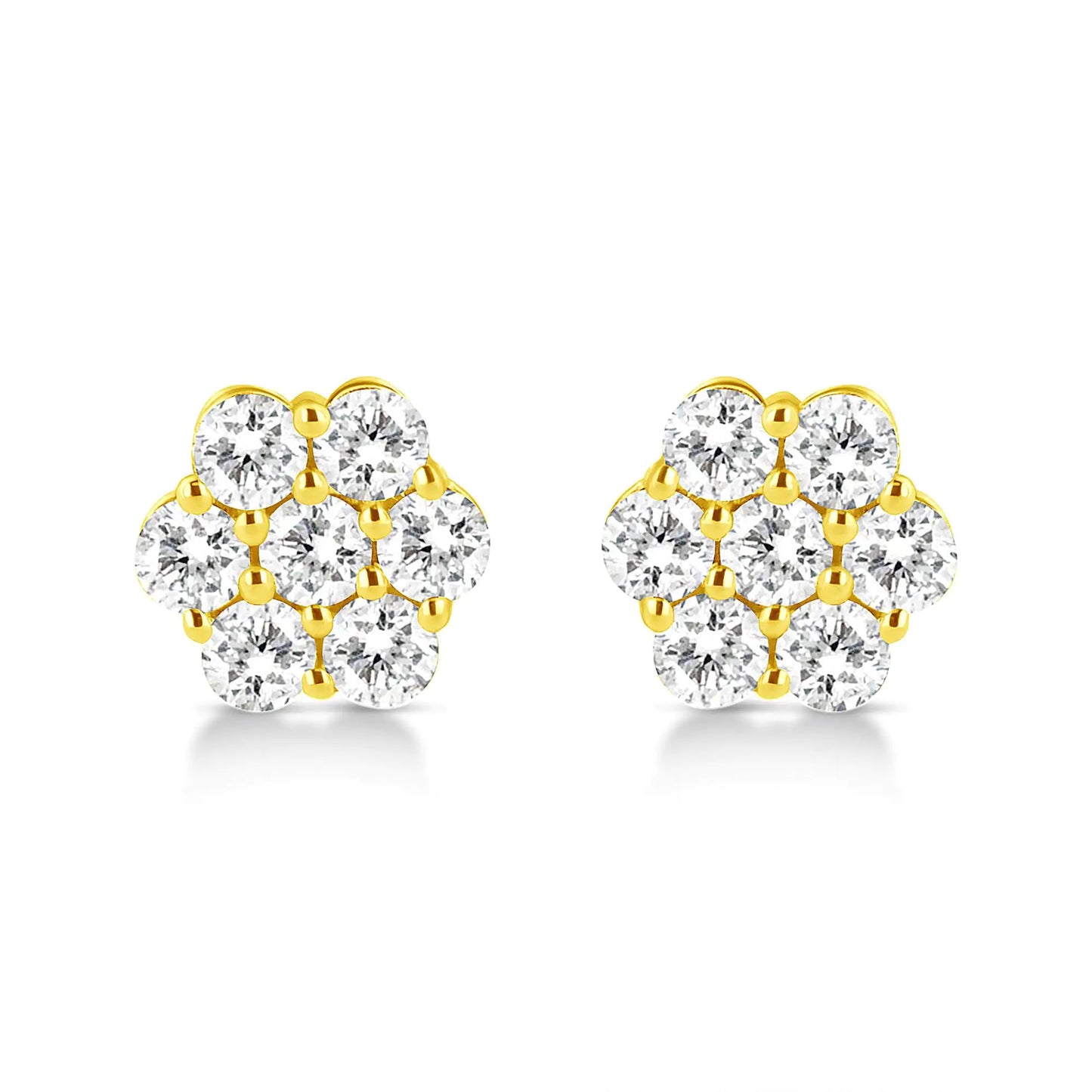 Aretes de oro amarillo de 14 quilates con diamantes de talla brillante redonda de 1/2 ct y diseño floral con cierre de presión (color JK, claridad VS2-SI1)