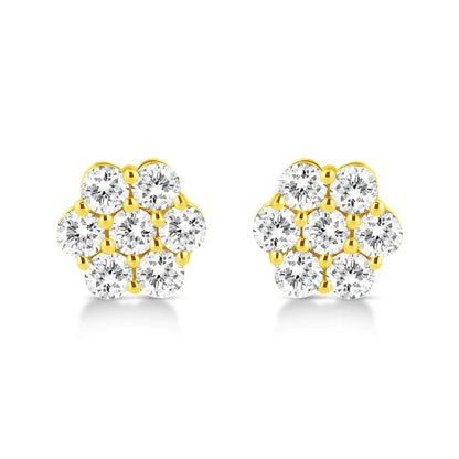 Aretes de oro amarillo de 14 quilates con diamantes de talla brillante redonda de 1/2 ct y diseño floral con cierre de presión (color JK, claridad VS2-SI1)