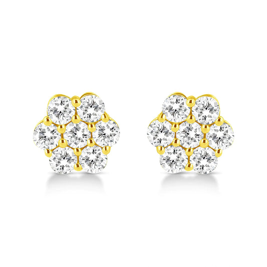 14K Yellow Gold 1/2 Cttw Brilliant Round Cut Diamond Floral Cluster Stud Earrings with Pushbacks (J-K Color, VS2-SI1 Clarity)